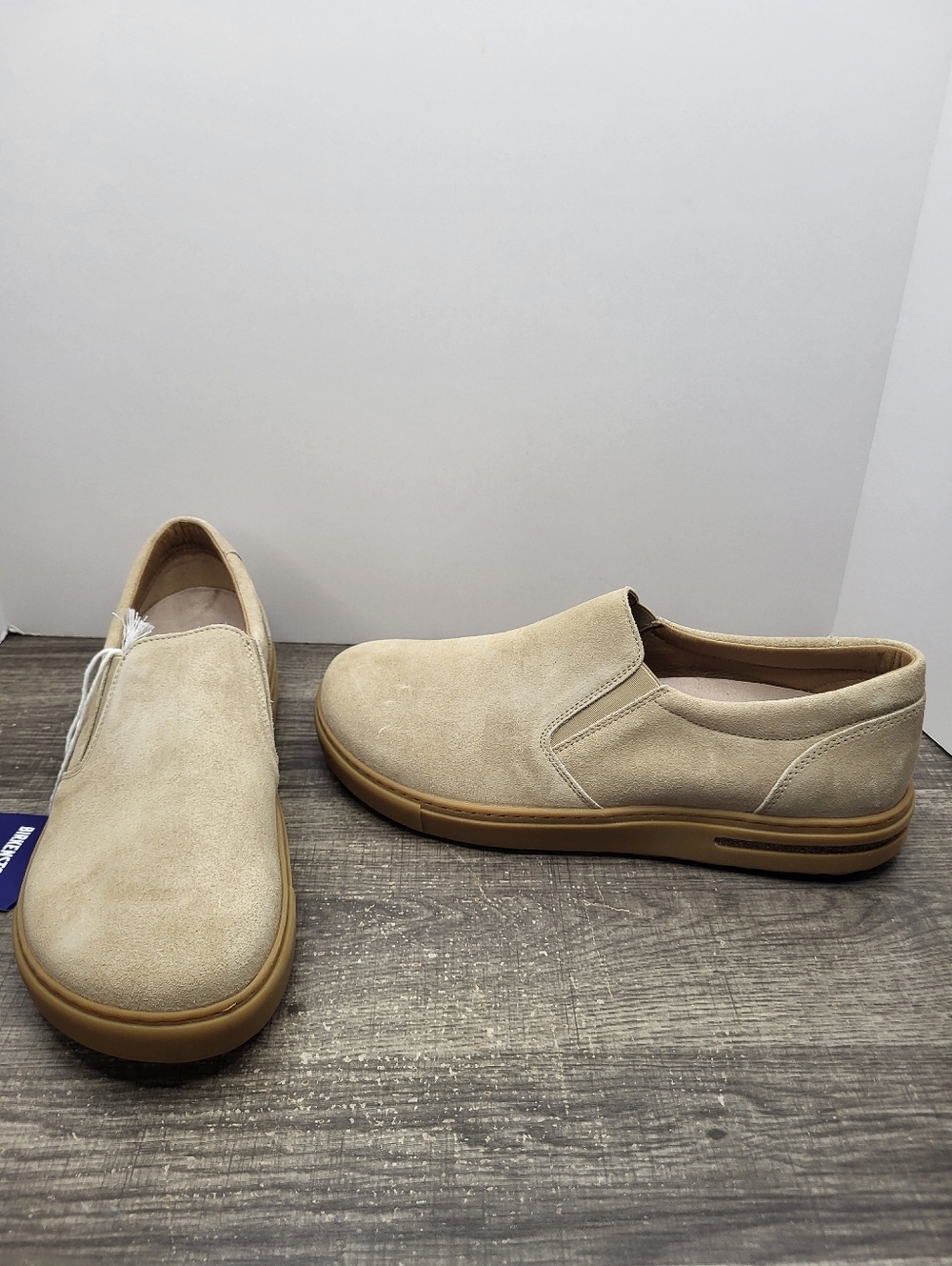 Birkenstock Oswego Mens Size 9 Wms 11 Taupe Suede Slip On Sneaker Loafer NEW